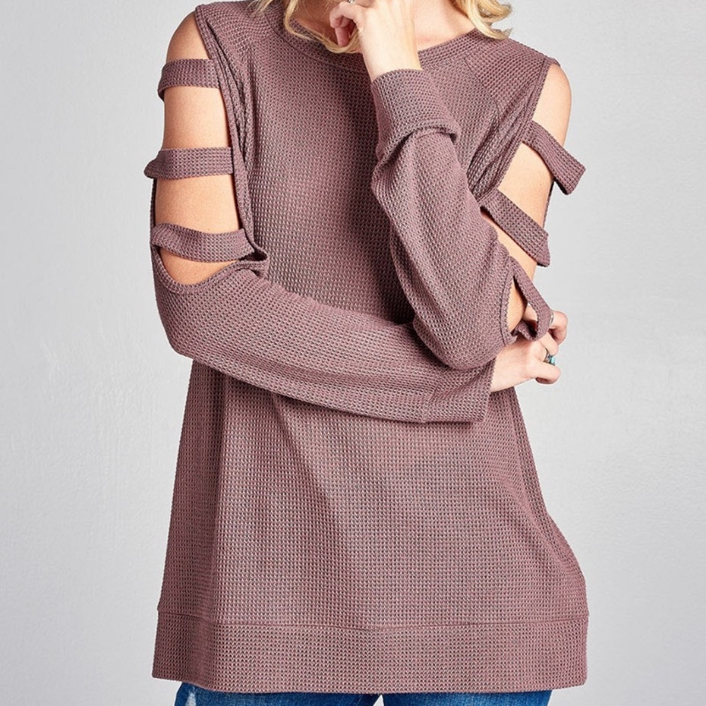 ODDI Ladder Sleeve Waffle Knit Tee